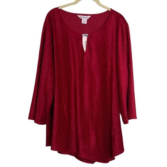 Allison Daley Woman Red Textured Tunic Top 3X Asymmetric Stretch Holiday Top - Picture 1 of 9
